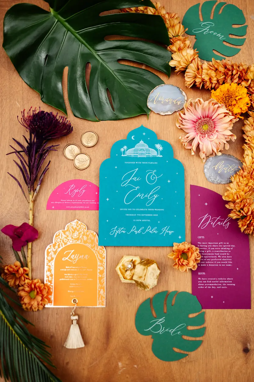 Flat lay with flowers. RAW Photography, Booker wedding flowers at the Palm house wedding venue Liverpool